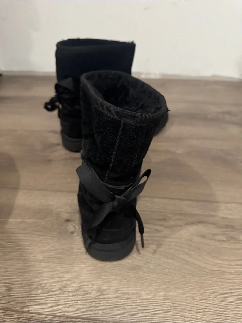 UGG Black Suede Girls Winter Boots with Braided Trim